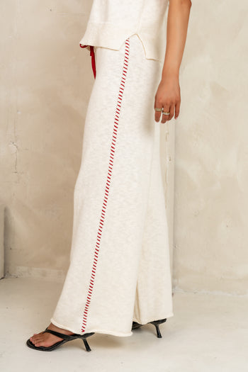 Wide Leg Pants with red thread down the side of leg 