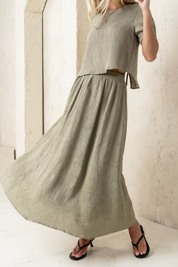 olive skirt with matching top