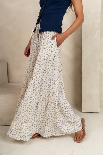 pockets on floral maxi skirt 