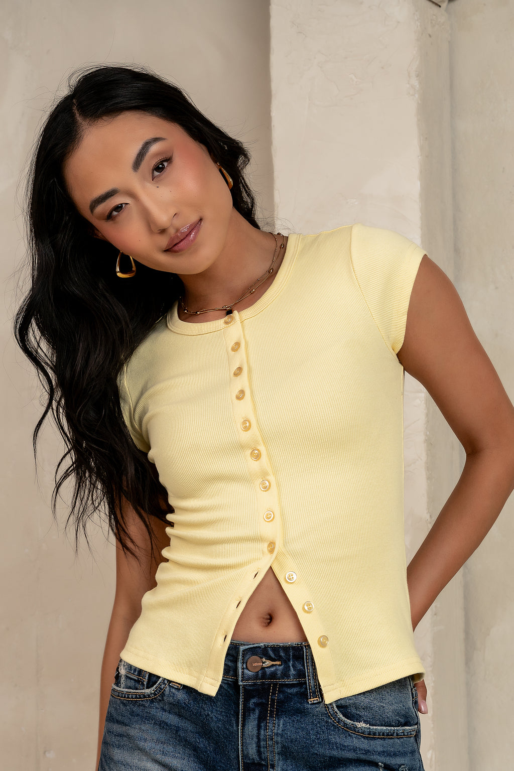 Button Up Tee in Yellow