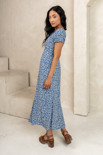 short sleeve blue dress
