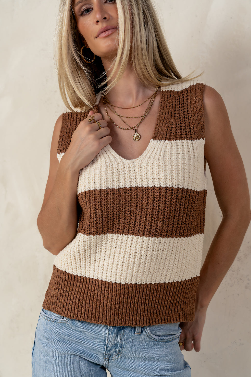 Striped Sweater in Camel