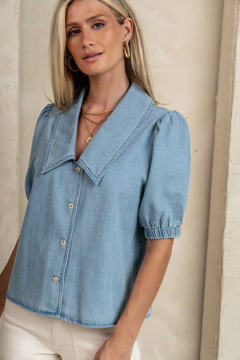 collared denim top 