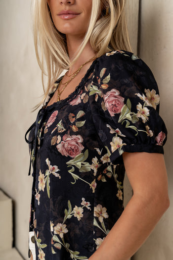 Short sleeve black floral blouse