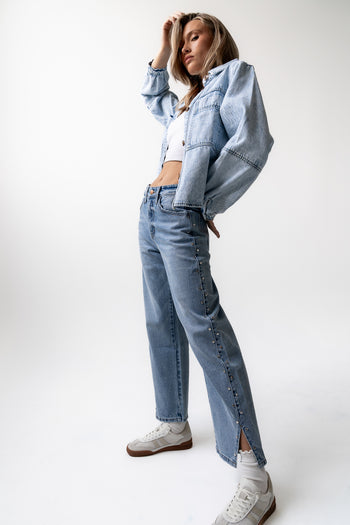 STUDDED HEMLINE DENIM JEANS