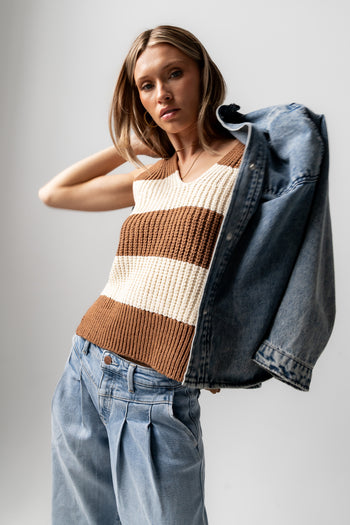 rust and cream striped tank top