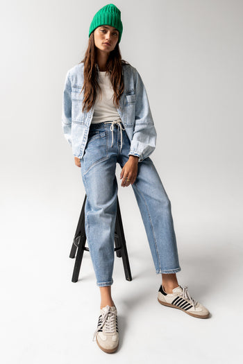 DRAWSTRING BARREL JEANS