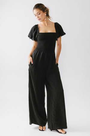 Piper Smocked Jumpsuit in Washed Black - FINAL SALE