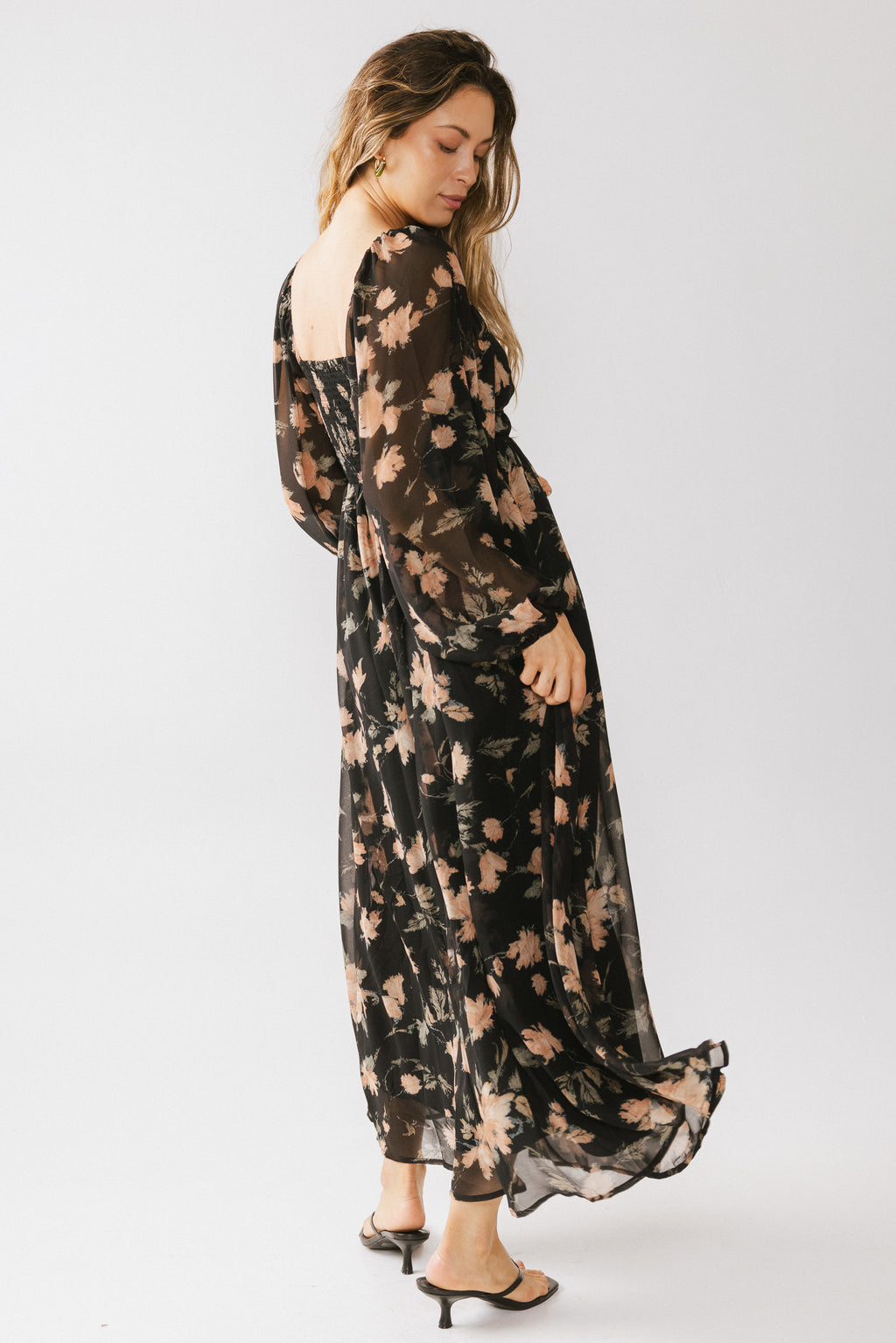 FLORAL MAXI BLACK DRESS