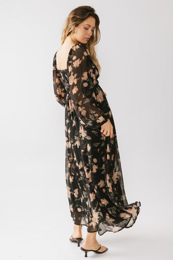 FLORAL MAXI BLACK DRESS