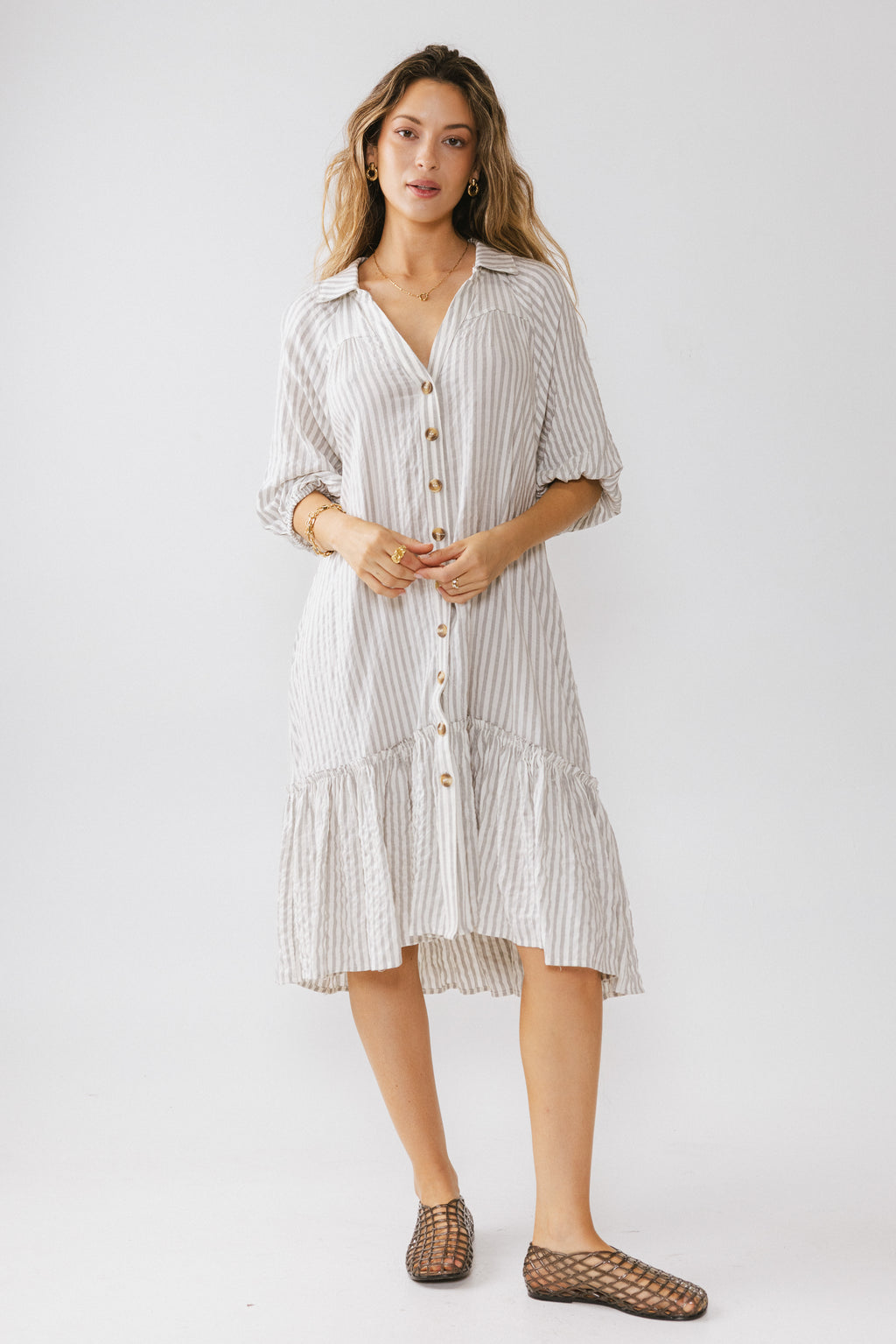 Theo Striped Midi Dress in Grey - FINAL SALE