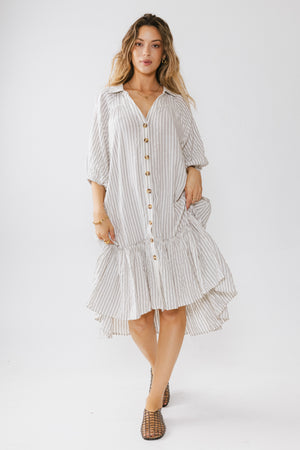 theo midi dress Theo Striped Midi Dress in Grey