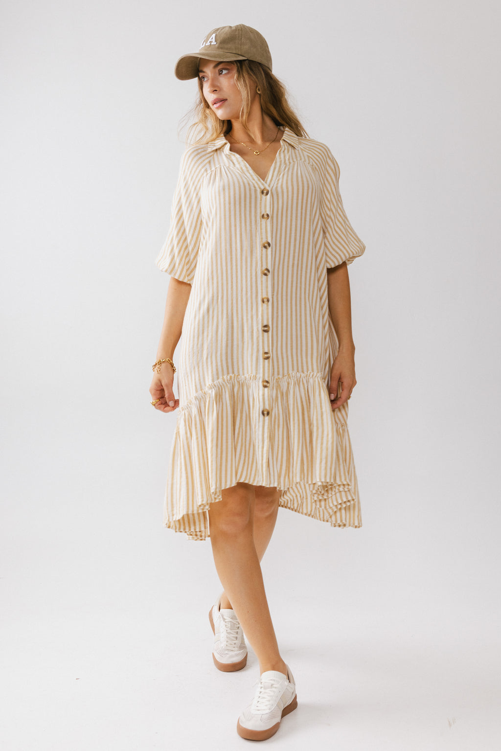 Striped Midi Dress in Mustard