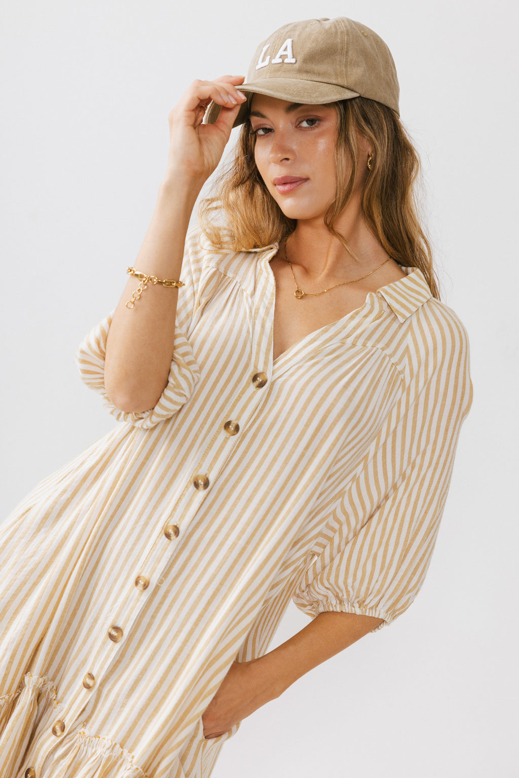 BUTTON UP MIDI DRESS 