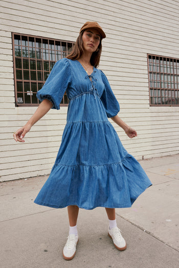 Nadia Midi Dress in Light Wash