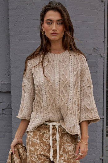  Cable Knit Sweater in Tan