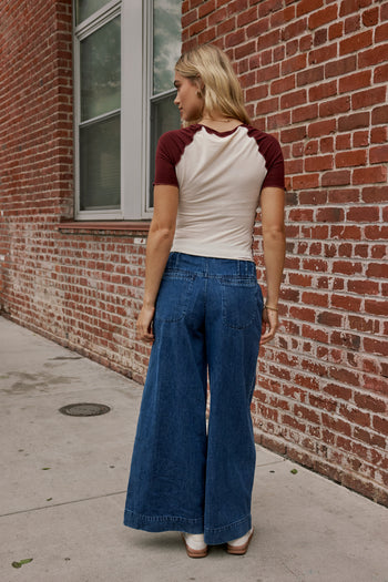 Serra Contrast Top in Burgundy - FINAL SALE