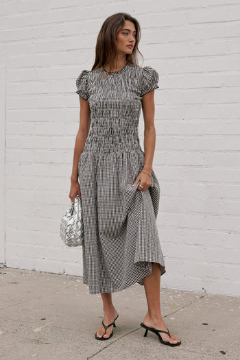 SHORT SLEEVE CHECKERED MIDI DRESS 