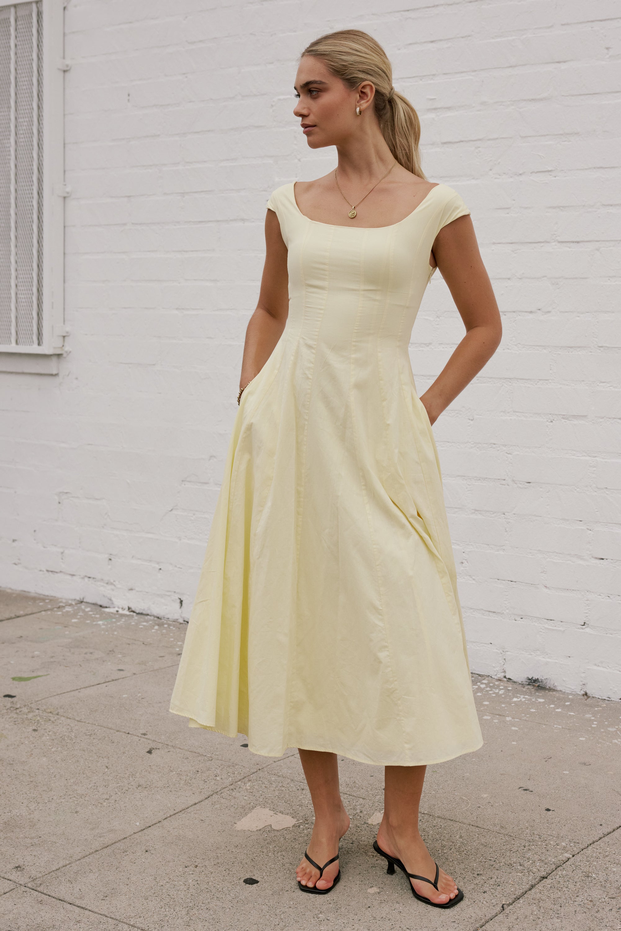 Colin Midi Dress in Butter Yellow