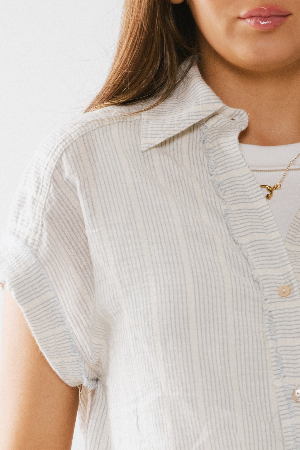 Belen Striped Button Up in Denim Blue