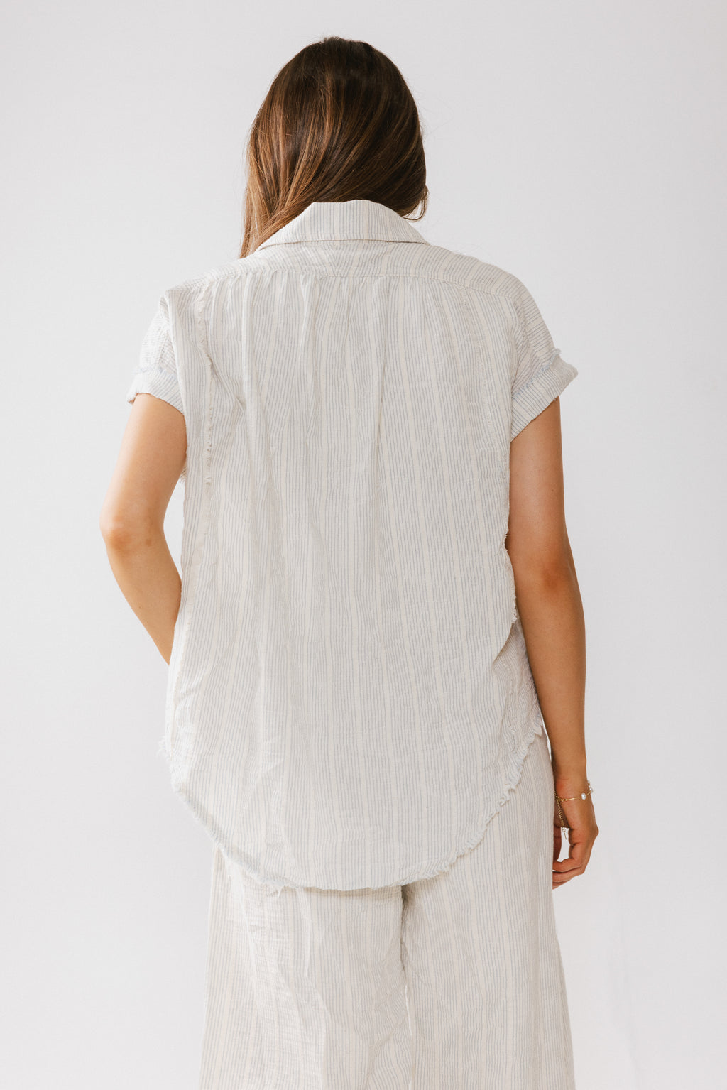 Belen Striped Button Up in Denim Blue