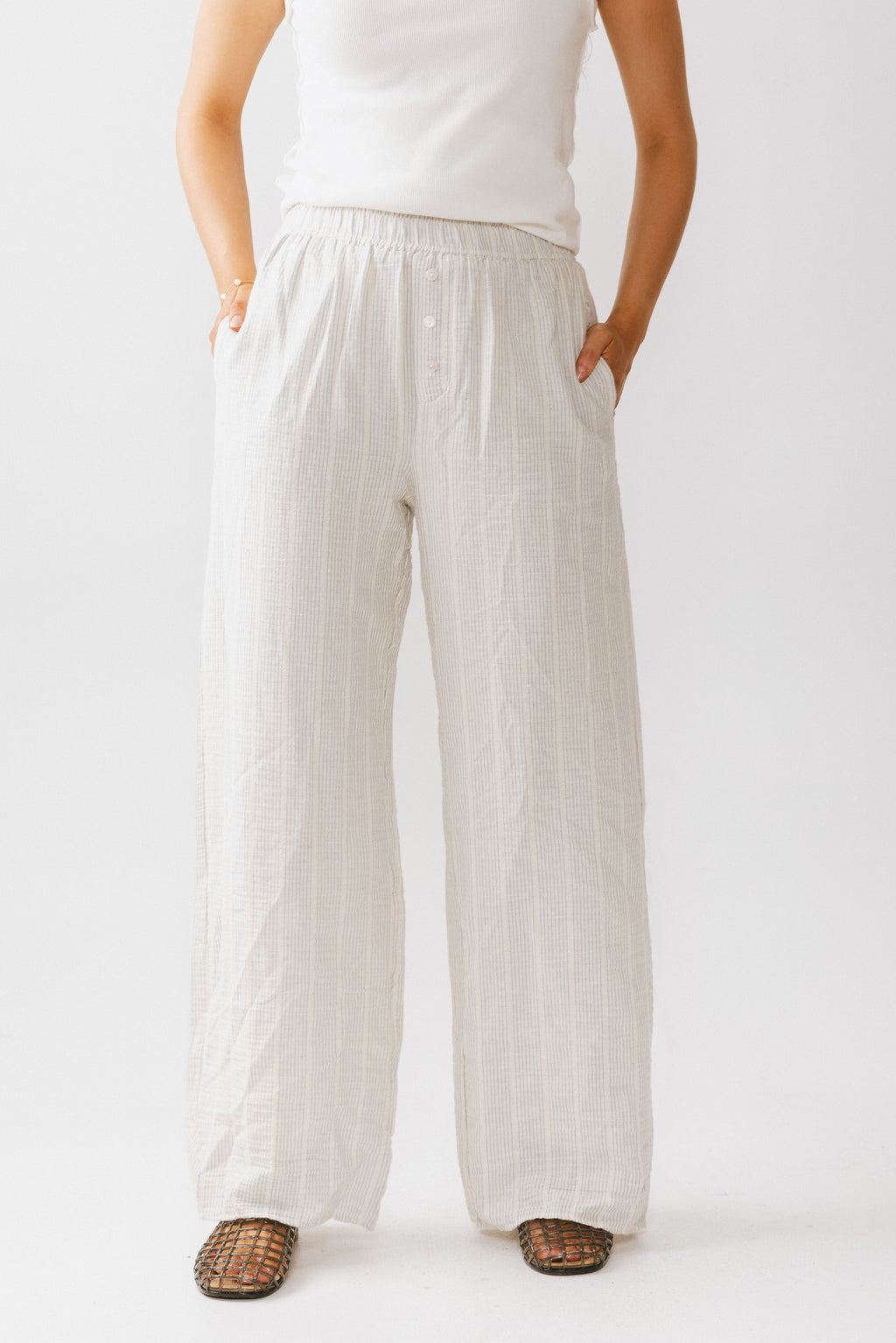 Belen Striped Wide Leg Pants in Denim Blue