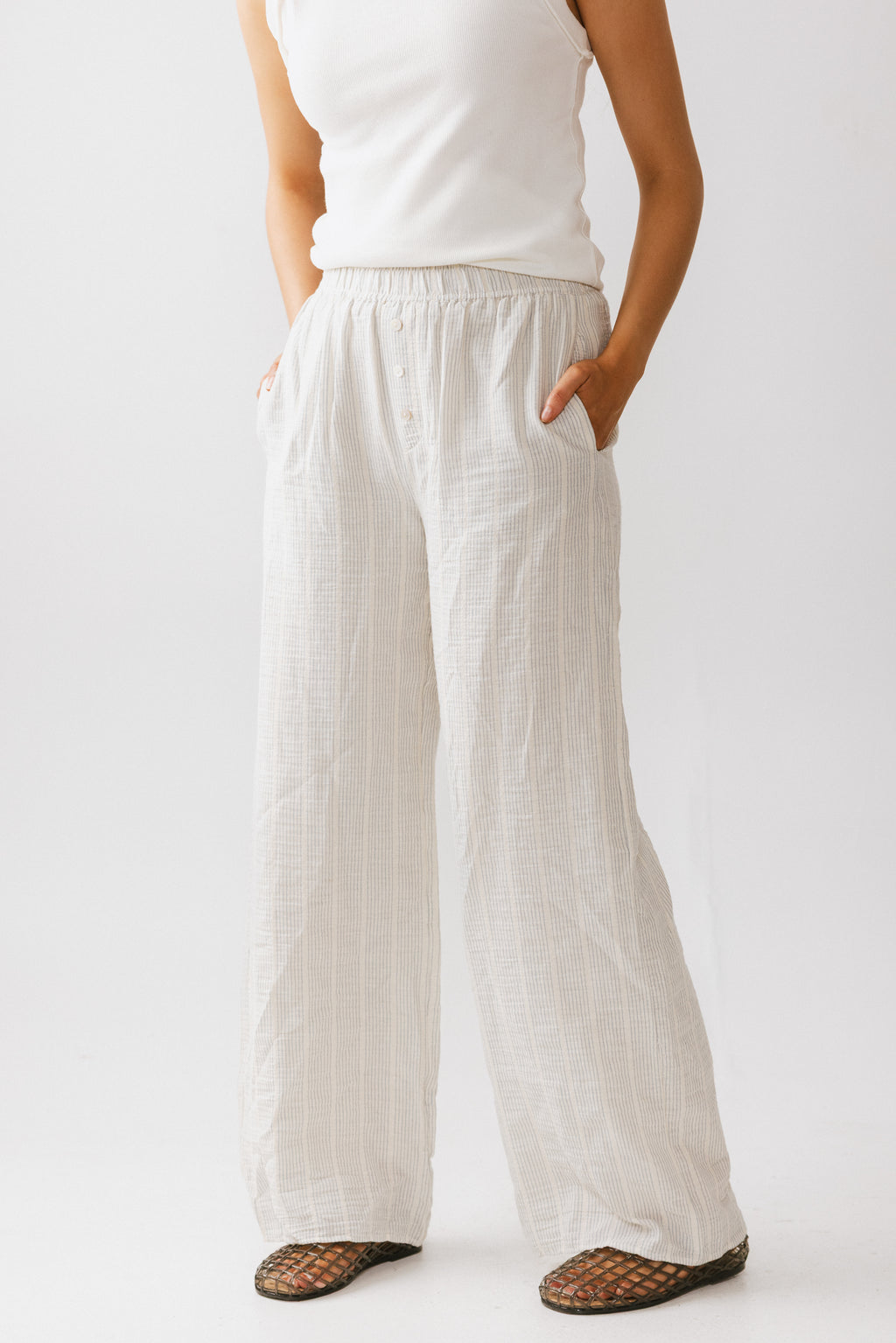 Belen Striped Wide Leg Pants in Denim Blue