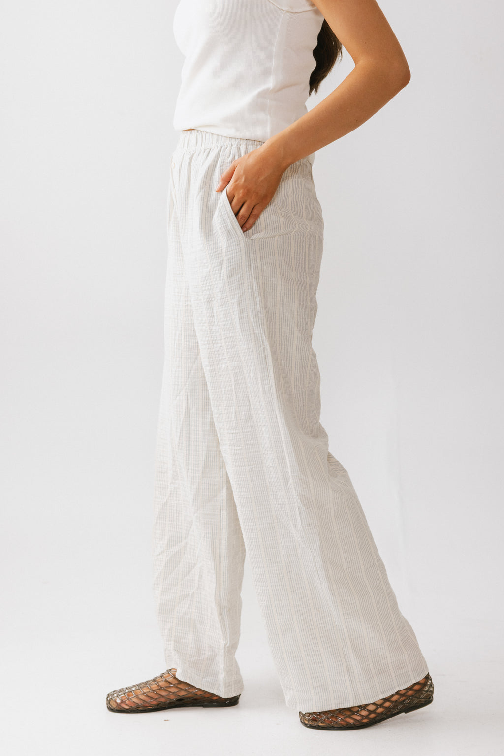 Belen Striped Wide Leg Pants in Denim Blue
