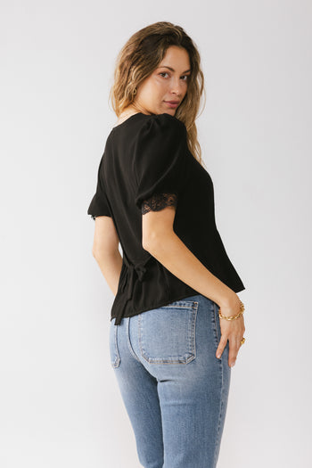 Angie Lace Trim Blouse in Black