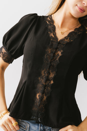 Angie Lace Trim Blouse in Black