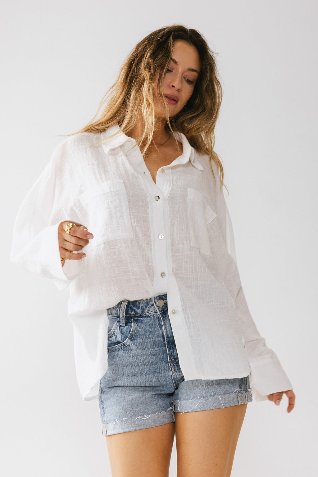 Lucie Linen Button Up in White