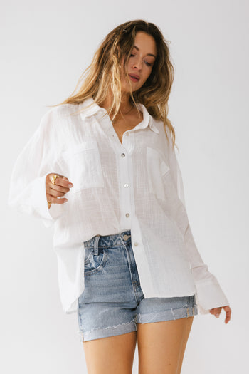 Lucie Linen Button Up in White