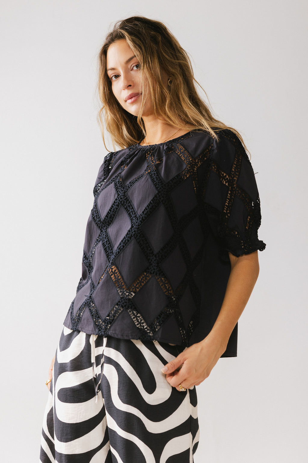 Noelle Loose Blouse in Navy - FINAL SALE