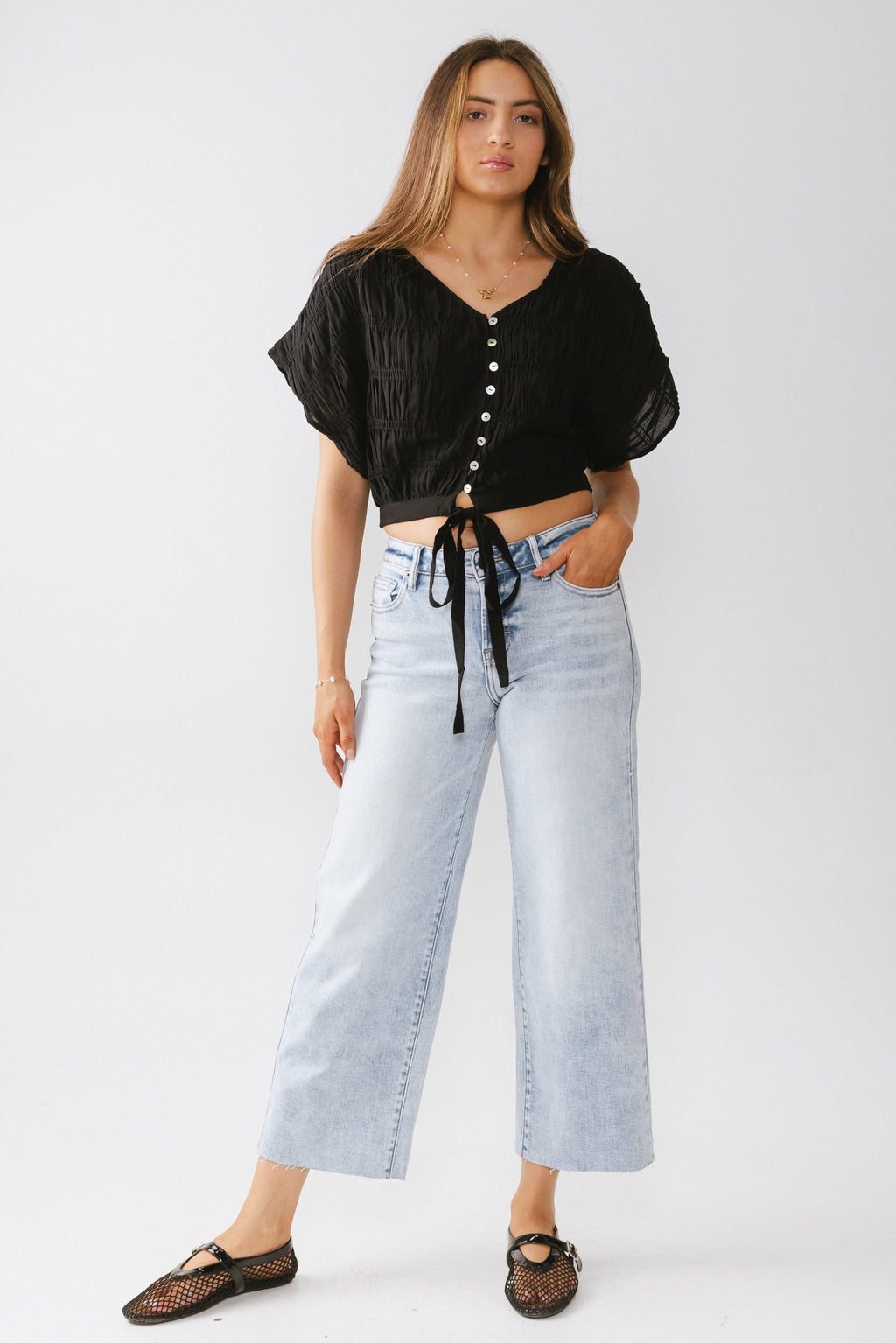 Alma Smocked Blouse in Black - FINAL SALE