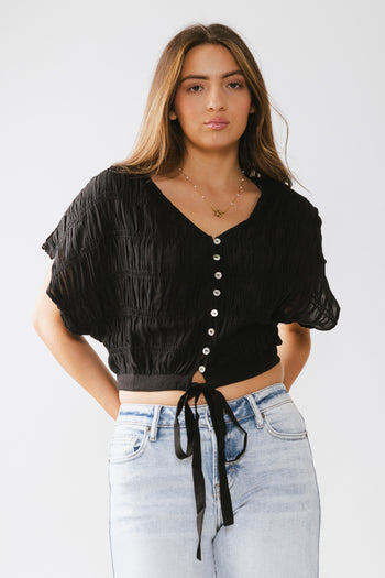 Alma Smocked Blouse in Black - FINAL SALE