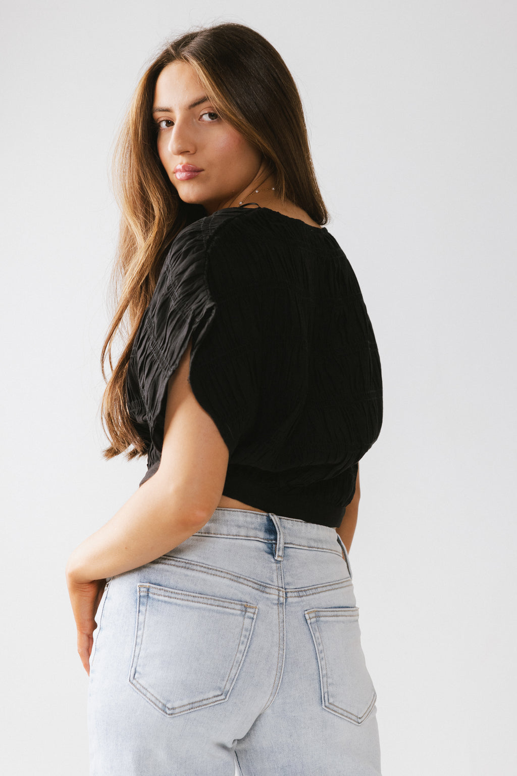 Alma Smocked Blouse in Black - FINAL SALE