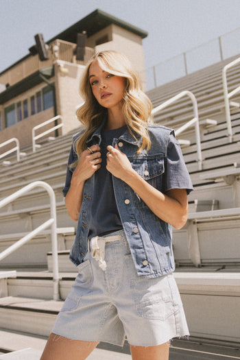 Finneas Denim Shorts in Denim Stripe - FINAL SALE