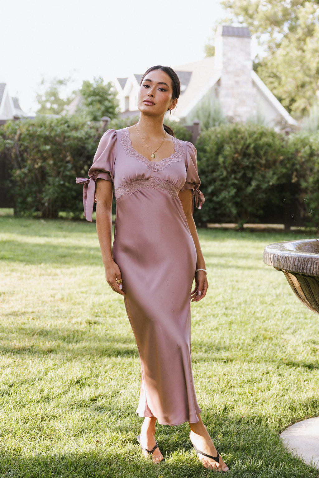 Amanda Lace Trim Maxi Dress in Mauve - FINAL SALE Amanda Lace Trim Maxi Dress in Mauve - FINAL SALE