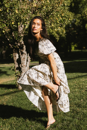 Robbie Floral Midi Dress in Beige Robbie Floral Midi Dress in Beige