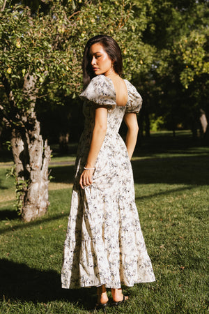 Robbie Floral Midi Dress in Beige
