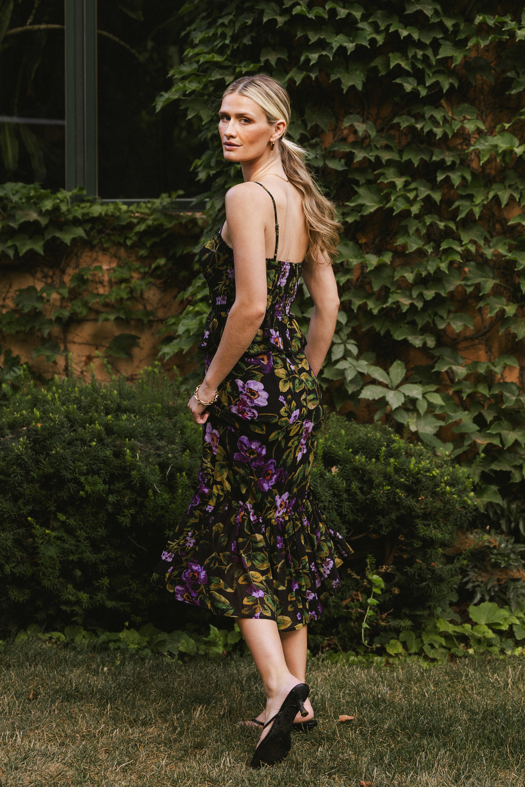 tight floral midi dress Fine Floral V-Neck Midi Dress