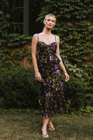 purple floral midi dress Rory Floral Midi Dress