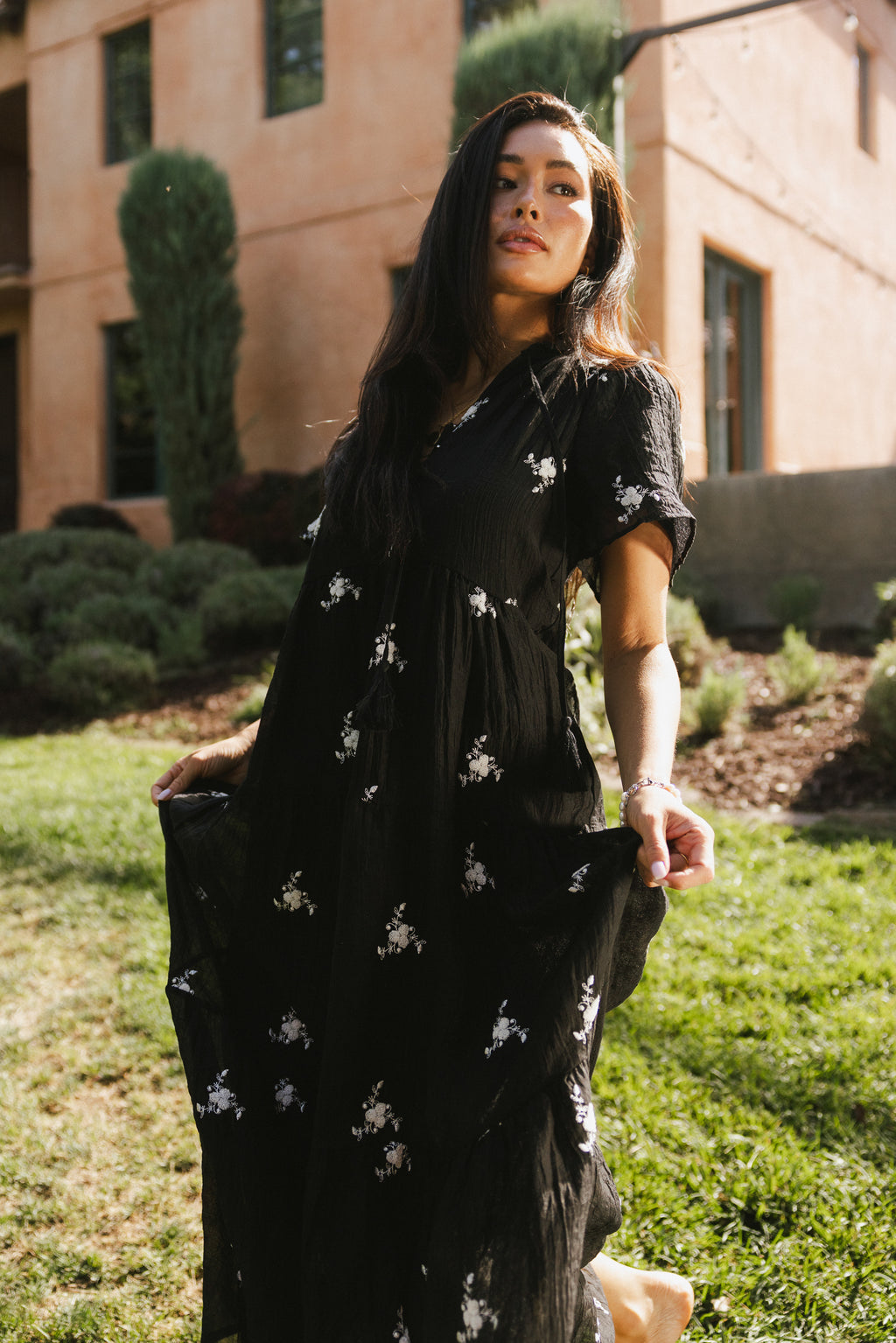 black embroidered maxi dress