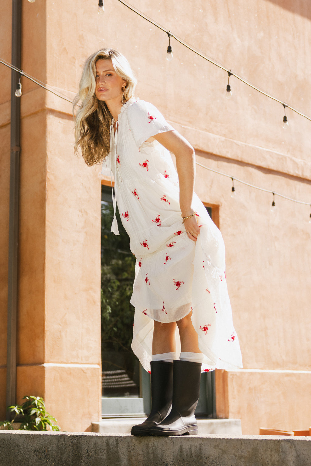 Flynn Embroidered Maxi Dress in Red