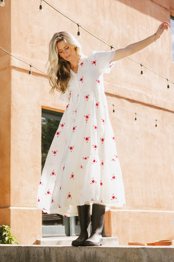 Flynn Embroidered Maxi Dress in Red