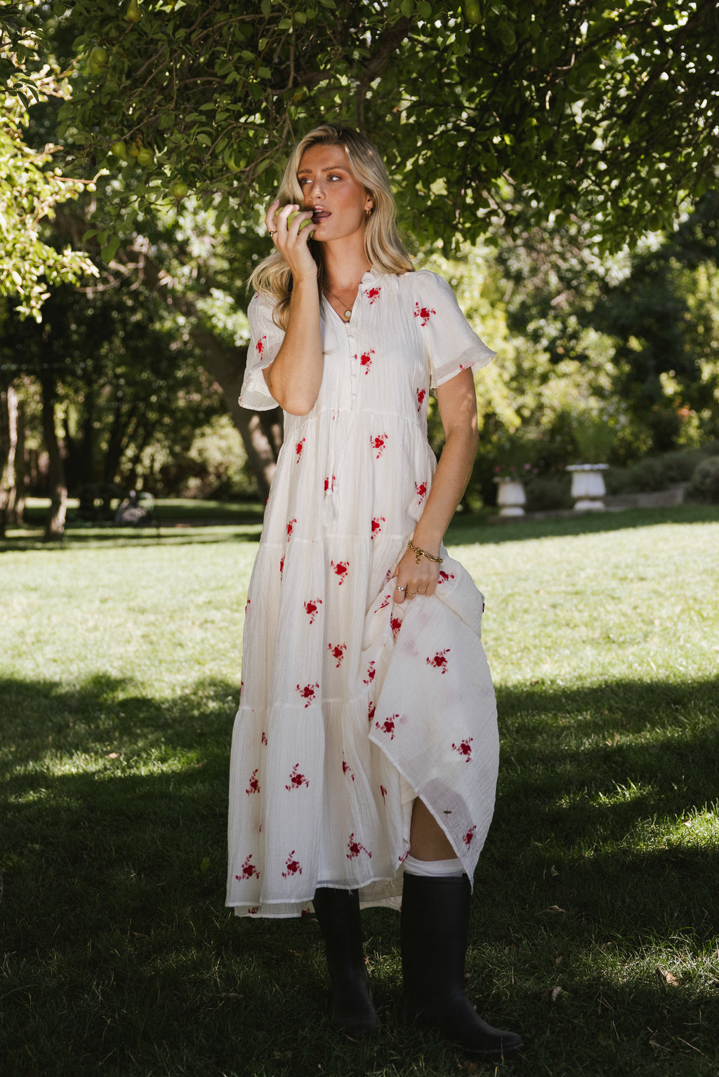 Flynn Embroidered Maxi Dress in Red