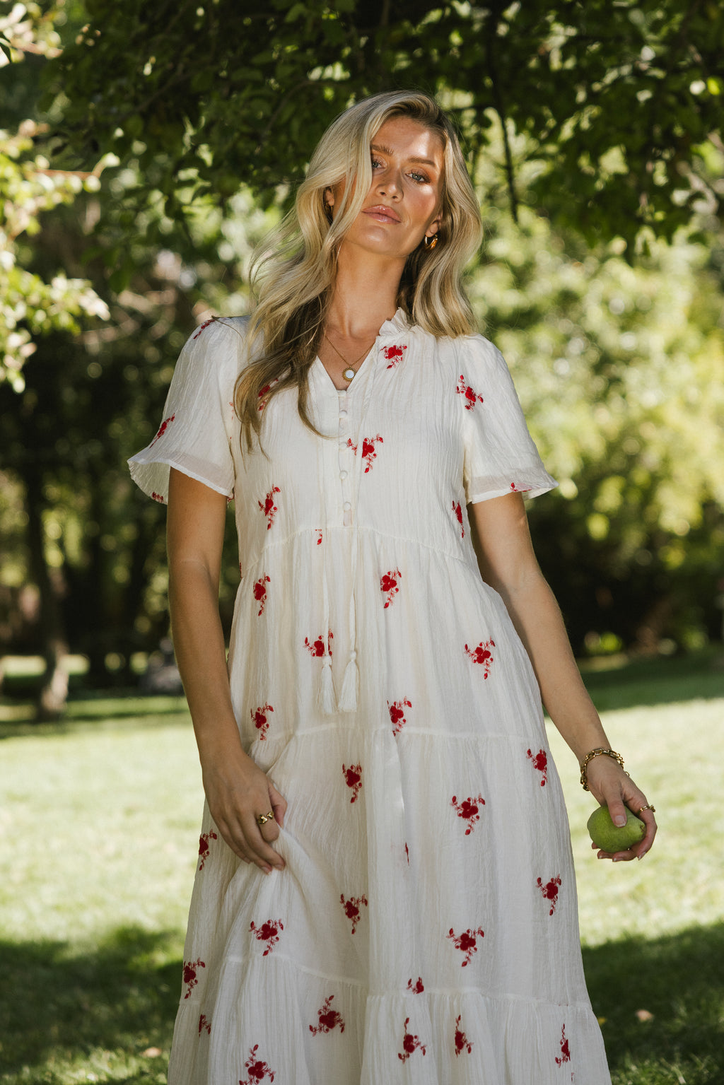 Flynn Embroidered Maxi Dress in Red