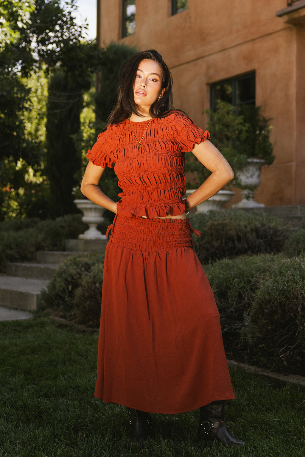 smocked red set