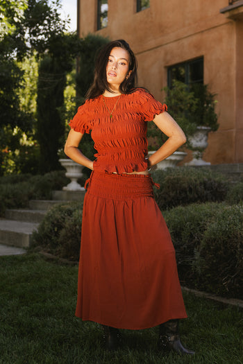 smocked red set