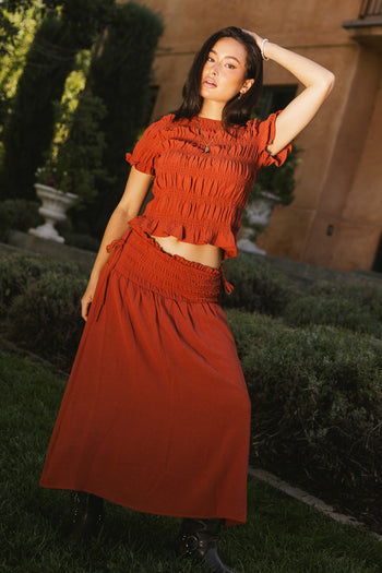 red maxi skirt